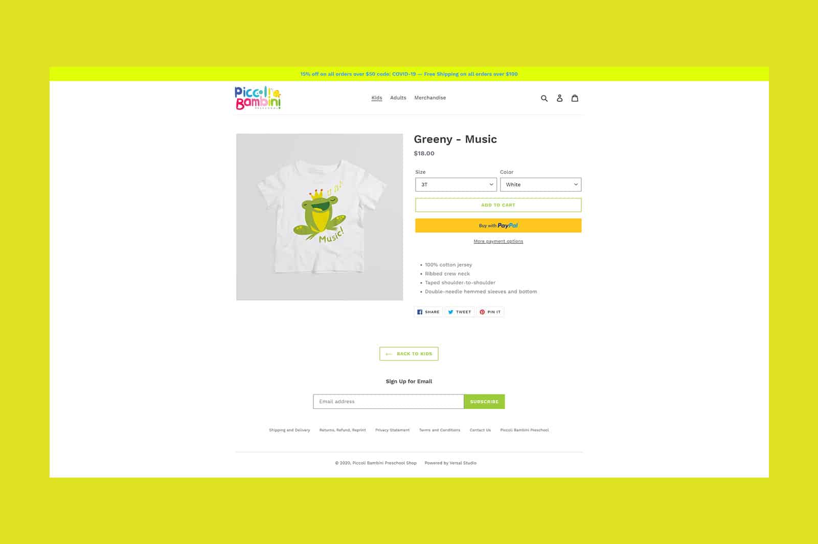 piccoli bambini website versal for school / preschool marketing