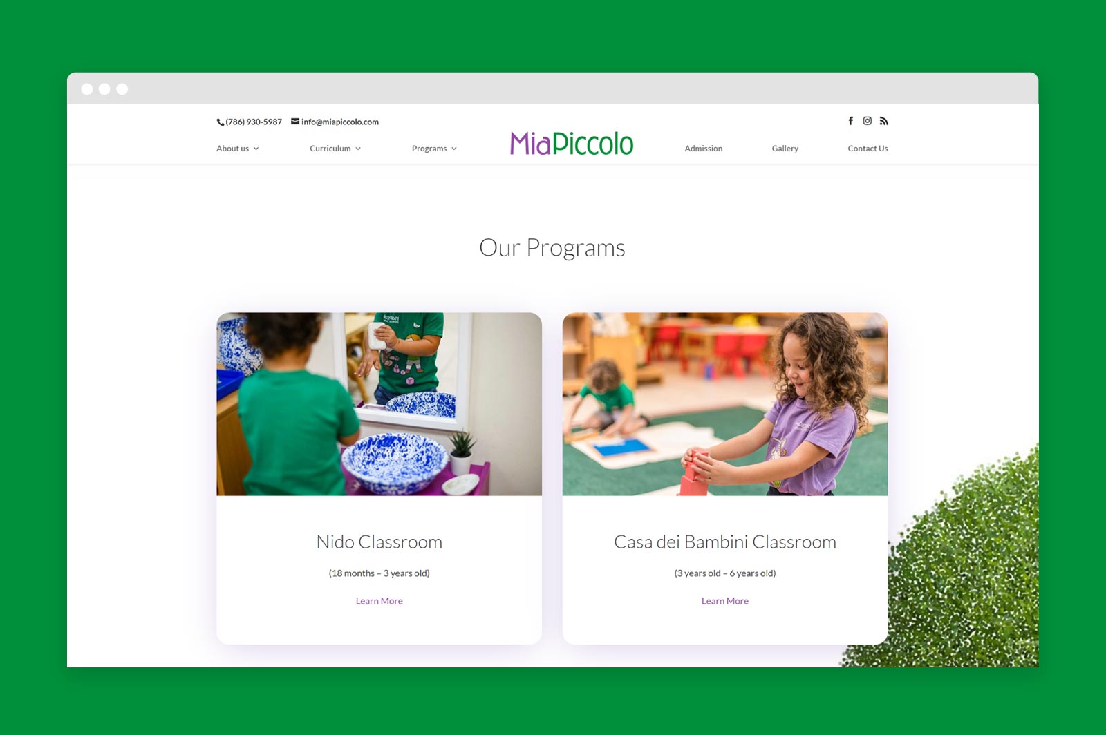 mia piccolo website design & Development versal for school / preschool marketing