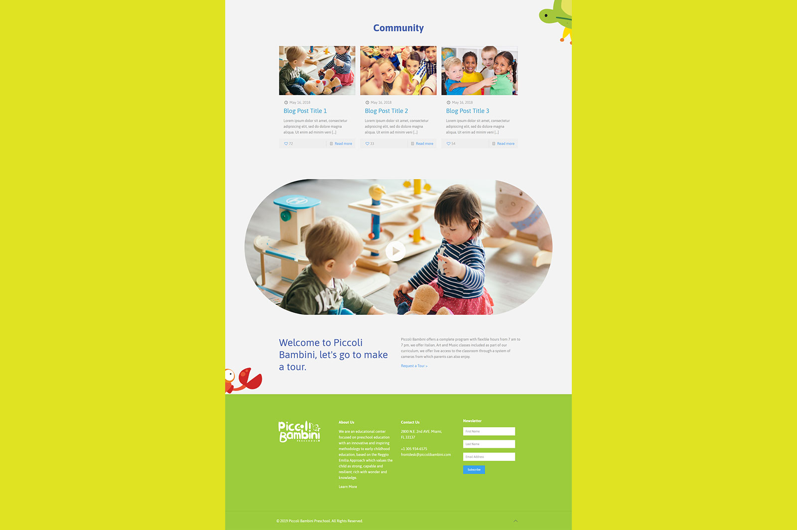 piccoli bambini website versal for school / preschool marketing