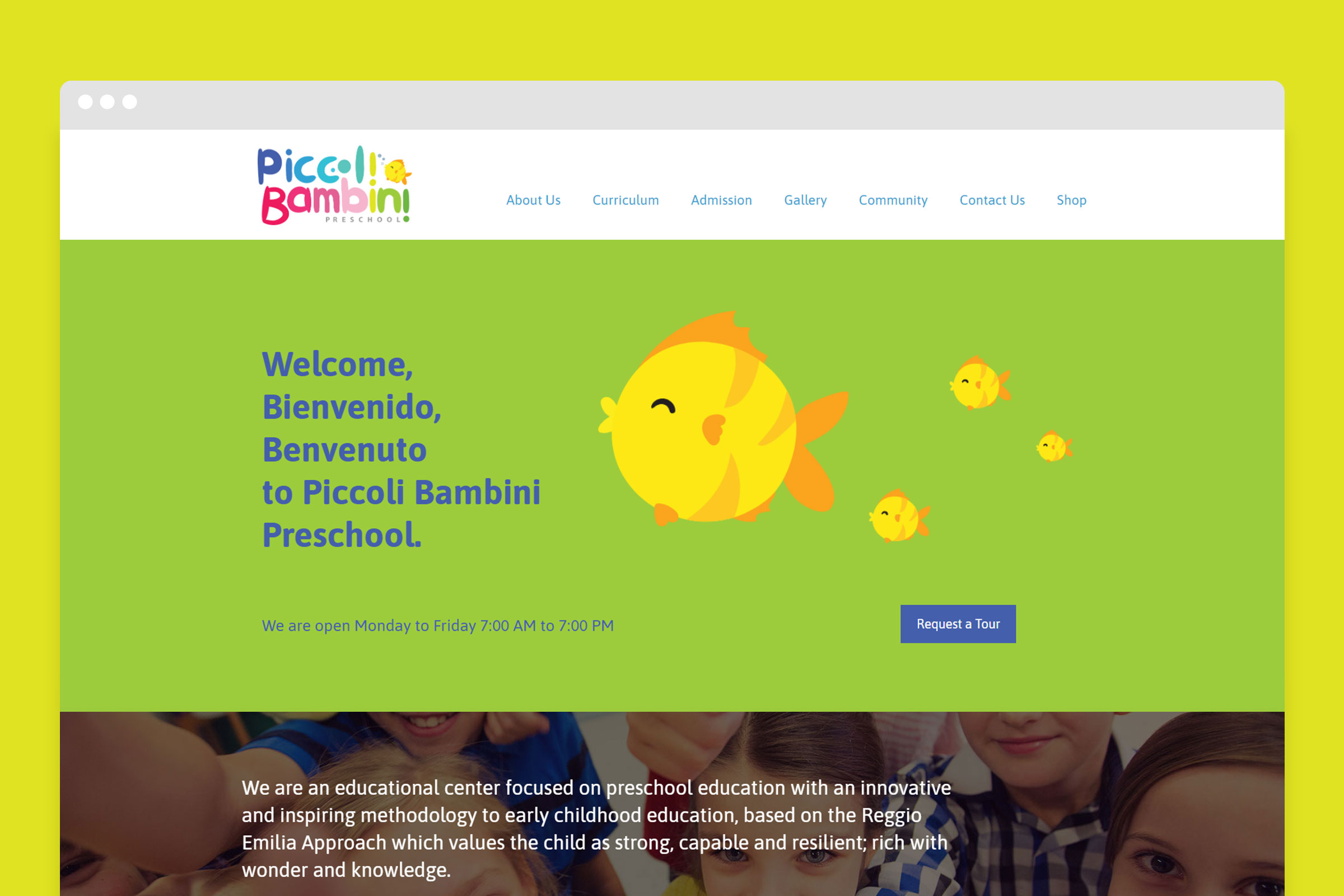 piccoli bambini website versal for school / preschool marketing